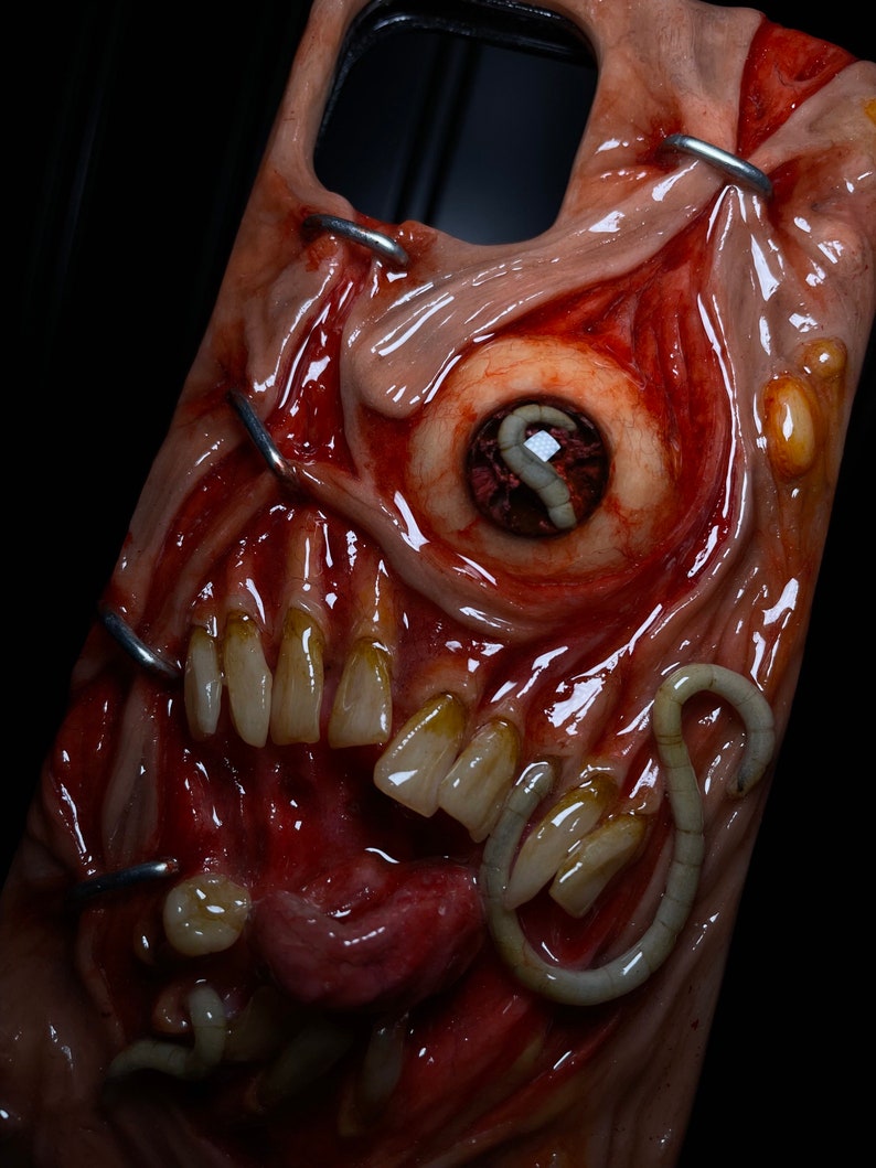 OOAK Horror Phone Case, Creepy Monster Eye & Teeth Phone Cover, Glow in Dark Eyeball, Halloween Case, Artist Choice Hand Made image 5