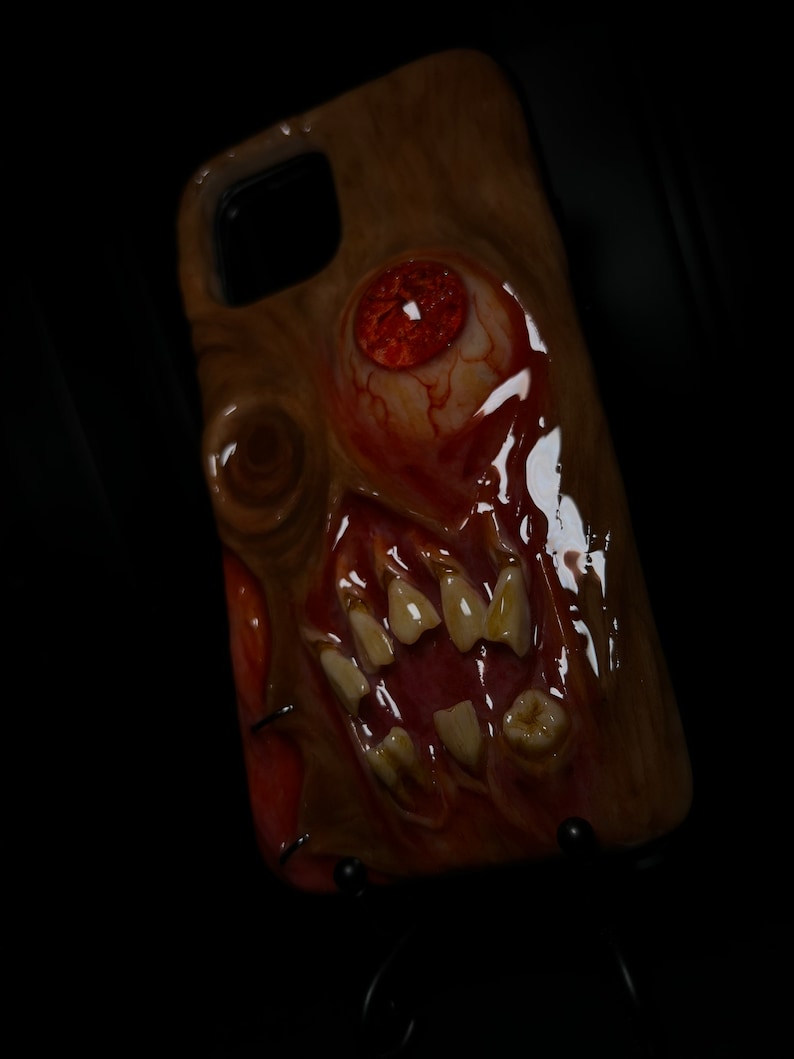 OOAK Horror Phone Case, Creepy Monster Eye & Teeth Phone Cover, Glow in Dark Eyeball, Halloween Case, Artist Choice Hand Made image 10