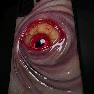 Creepy Eyeball Phone Case, Handmade Horror Phone Cover, Halloween Monster Eye, Gothic Scary Art Gift, Goth Aesthetic, OOAK, Glow in the dark image 14