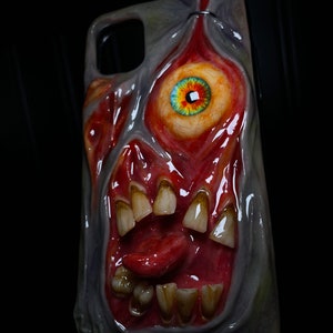 OOAK Horror Phone Case, Creepy Monster Eye & Teeth Phone Cover, Glow in Dark Eyeball, Halloween Case, Artist Choice Hand Made image 8