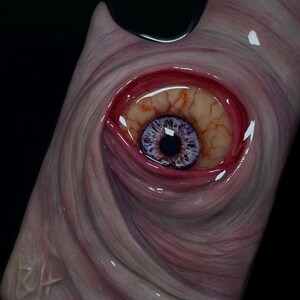 Creepy Eyeball Phone Case, Handmade Horror Phone Cover, Halloween Monster Eye, Gothic Scary Art Gift, Goth Aesthetic, OOAK, Glow in the dark
