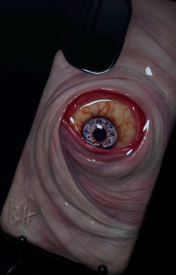 Creepy Eyeball Phone Case, Handmade Horror Phone Cover, Halloween Monster Eye, Gothic Scary Art Gift, Goth Aesthetic, OOAK, Glow in the dark