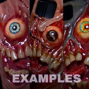 OOAK Horror Phone Case, Creepy Monster Eye & Teeth Phone Cover, Glow in Dark Eyeball, Halloween Case, Artist Choice Hand Made image 3