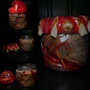 Mini Monster Horror Tooth Stash Jar. Hand Made Stash Wax Lip gloss and More