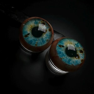 Ear Gauge Plugs for Streched ears Gauges Plugs OOAC Glow in the Dark Realistic Eyes Spooky Ear Rings HAND MADE Gothic Jewelry