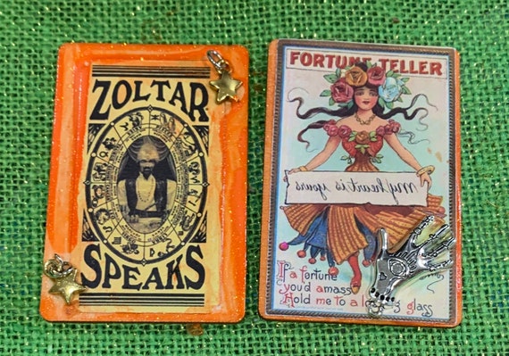 2 Zoltar Speaks Fortune Teller Refrigerator Magnets Handmade with Charms