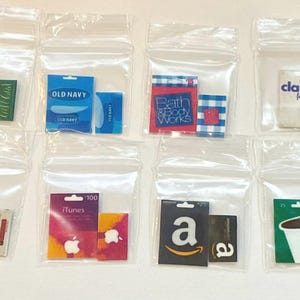 Miniature 8pc Set Tiny Shopping Gift Cards Handmade Dollhouse Collectibles, 1:6 Scale Barbie American Doll Book store Coffee cafe Bath Body