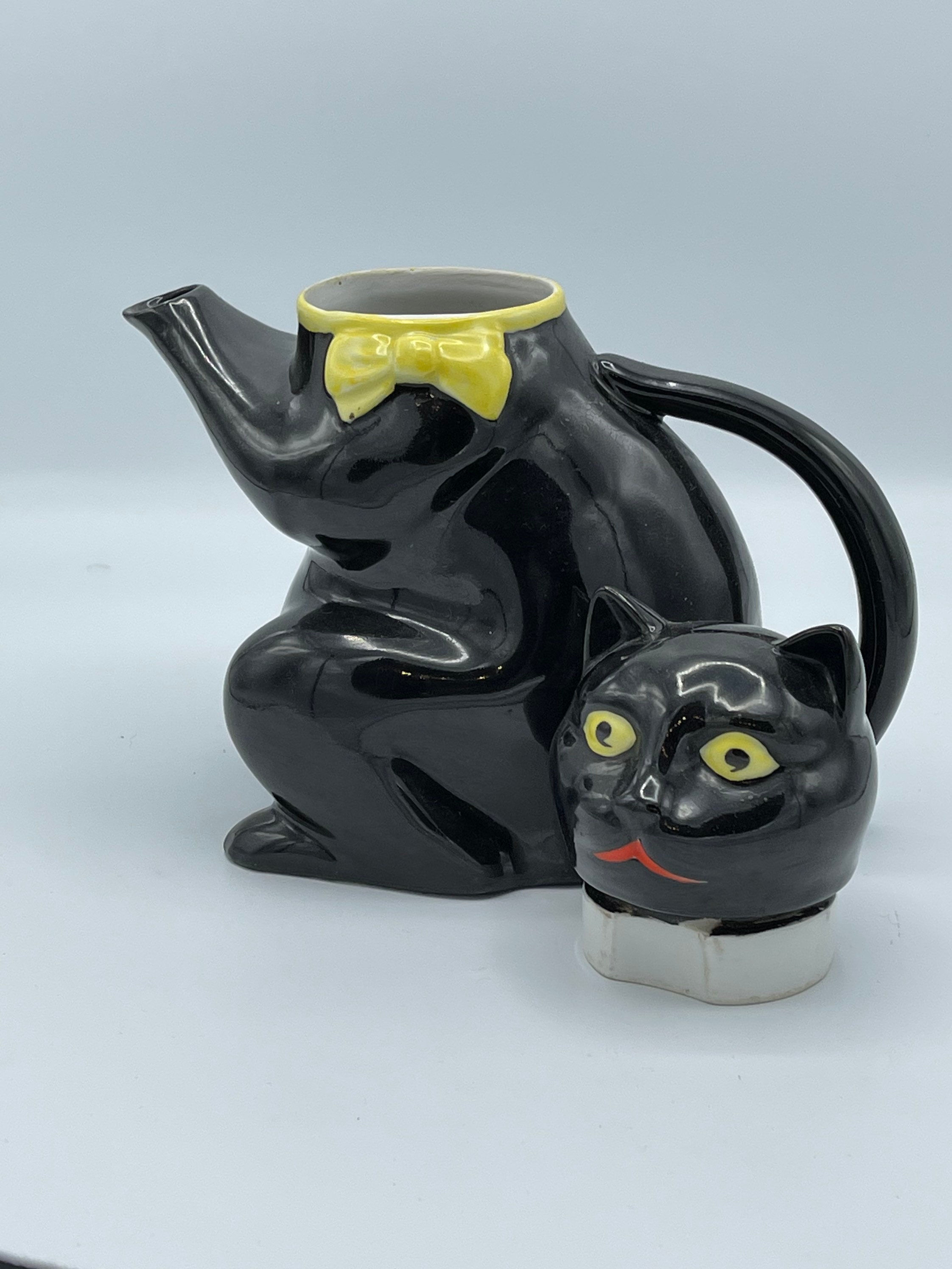 Vintage Cat Tea Pot Czechoslovakia MCM Black Cat Tea Pot Etsy