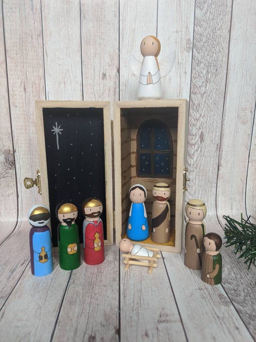 Hand Painted Wooden Peg Doll Christmas Nativity Set, Keepsake. - Etsy UK