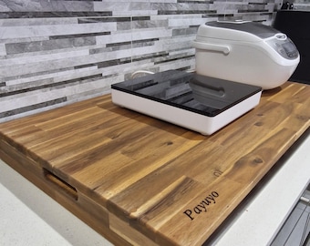 Personalized Wooden Stove Top Cover with Cut Out Handles 940mmmm x 530mm x 50mm Risers