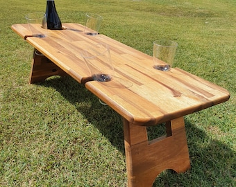 Foldable Wine Picnic Table, Grazing Board / Cheese Platter Holds 4 x Wine Glasses & Bottle Free Engraving. Free Personalisation.