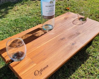 Wine Grazing Board /Cheese Platter/ Picnic Table with Legs 600mm x 300mm Holds 2 Wine Glasses, Free Personalisation