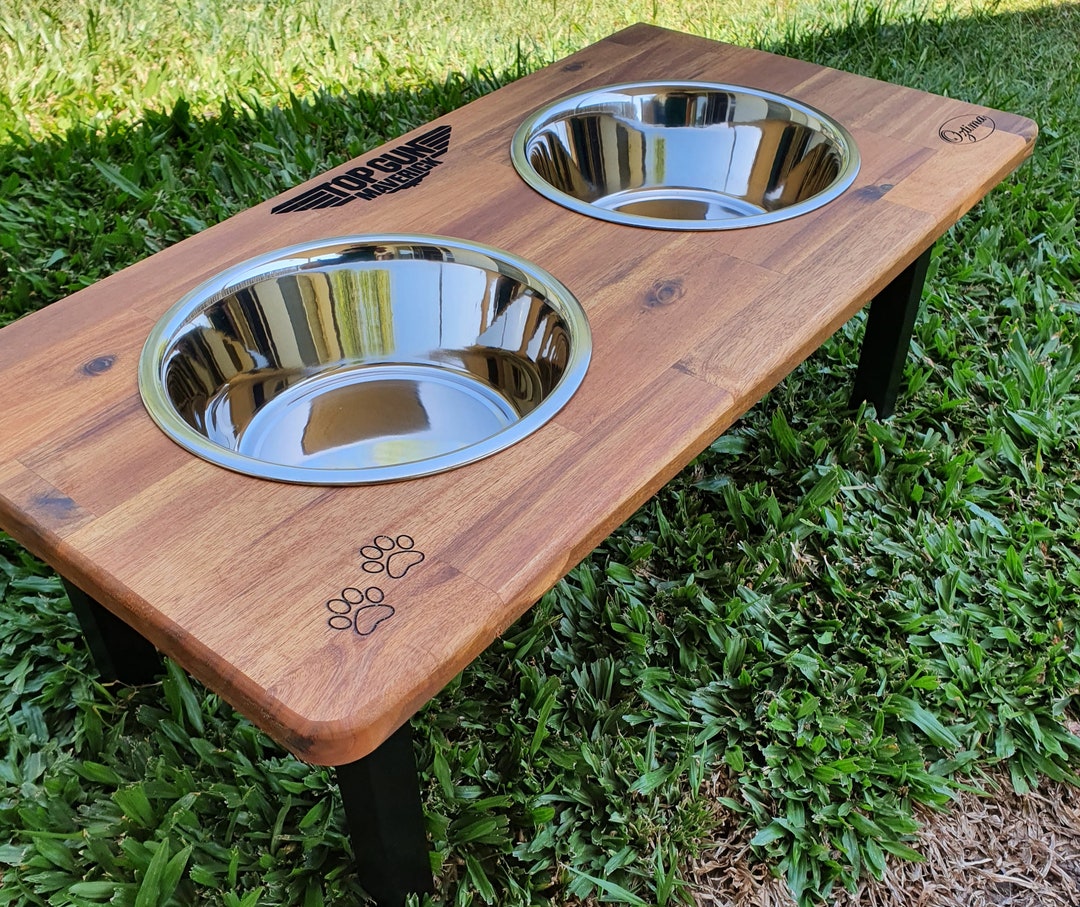 Large Dog Feeding Station With 2 Bowls / Double Dog Bowl Stand With