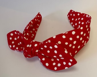 Red Retro Headband, Vintage Style, Side Knot Headband, Rosie Knotband, Red polka dot Knotband, Nostalgic Knotband, Red Headband, Rockabilly