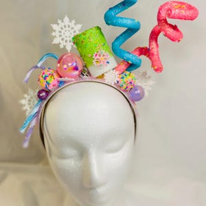 Christmas Sweets Headband, Ugly Sweater Headband, Pastel Christmas Headband, Party Headband, Sprinkles, snowflakes, Candy,Hot Pink headband