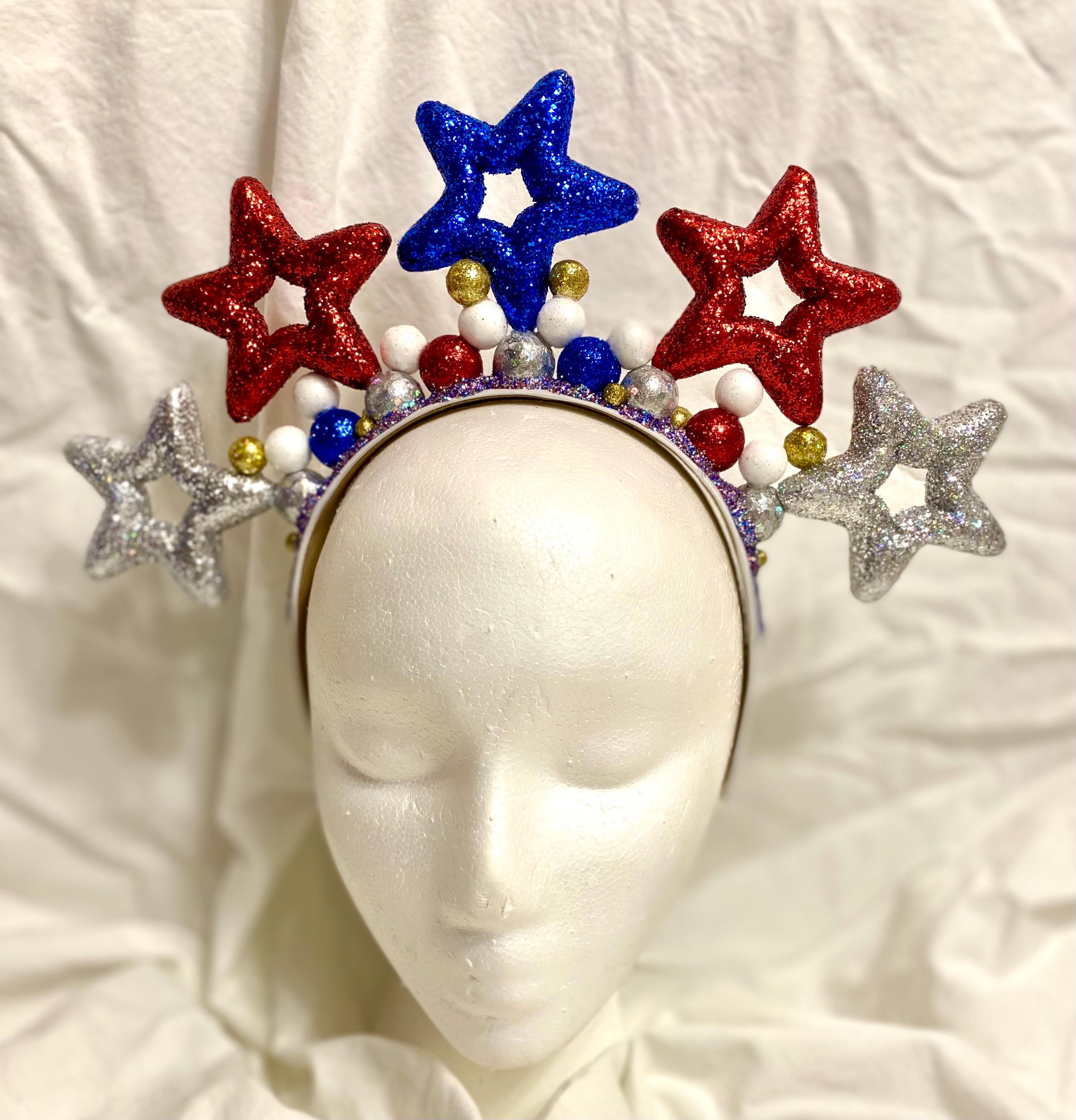 Patriotic Star Headband - Red White Blue Sparkle 4th of July Fourth of July Headband: Patriotic Glitter Stars, Red White  main image 3