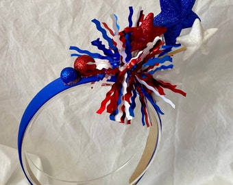 Fourth of July Headband, Patriotic Headband, USA Fascinator, USA Headband, Red White and Blue, July 4th Headpiece, Fireworks Headband