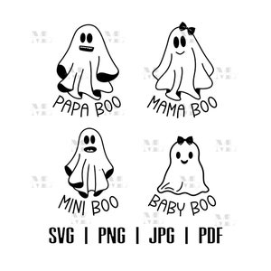 Halloween Ghost Family Bundle SVG, Mama Dad Mini Brother Sister Baby Boo, plik do cięcia Halloween Craft, pobieranie cyfrowe, ogłoszenie o ciąży