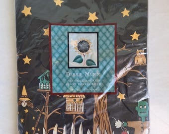 Debbie Mumm Halloween Tablecloth 60" Round Vinyl Flannel Back Frankie Broomhilda Whimsical Cottage Grandmacore Retro Fall-Cats, Owls, Witch