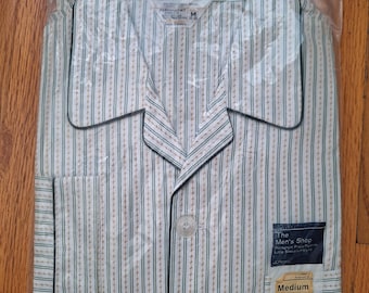 Vintage JCPenney Men's Pajamas Set Medium NOS- Stripes, Teal Gold Grandpacore Retro Loungewear 70s Sleepwear Gift For Him