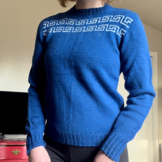 Hand Made Blue Geometric Vintage Sweater
