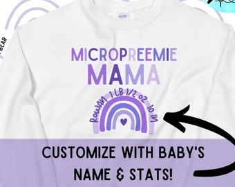 MICROPREEMIE MAMA Shirts ~ Choose Sweatshirt, Tank, or T-Shirt! Purple Rainbow, CUSTOMIZE With Baby's Name & Stats Preemie Nicu Mom Gift