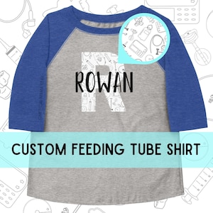 Nom T-shirt de baseball monogrammé pour tout-petit, G-Tube NG-Tube GJ-Tube - T-shirt avec sonde d&#39;alimentation, imprimé, design moderne minimaliste médicalement complexe