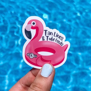 AUTOCOLLANT G-Tube pour lignes bronzées et boutons MicKey flamant rose pour maman Décalcomanie pour alimentation par sonde dessinée à la main et résistante à l'eau pour maman