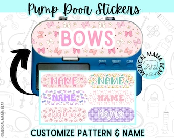 Bows Feeding Pump Door Stickers CHOOSE Pattern Add Name Feeding Tube G-Tube GJ Tube NG Tube Fit Infinity Pump  GTube Coquette Girly