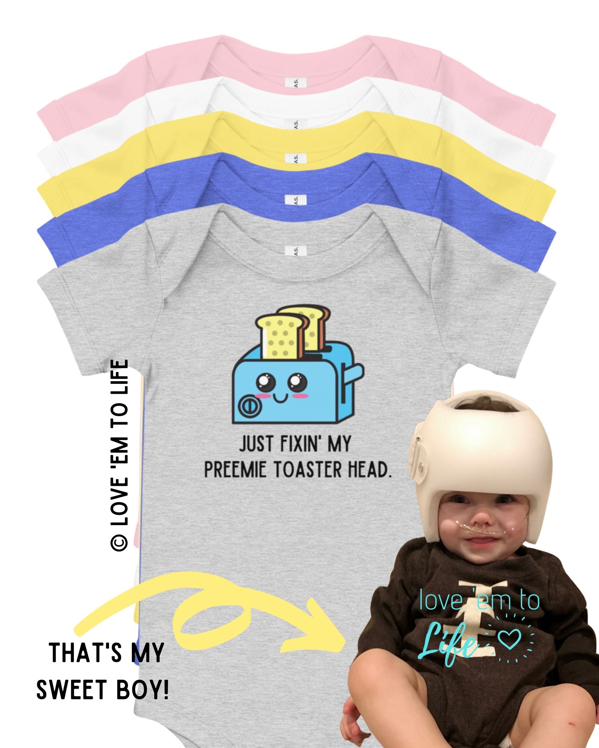 Baby Helmet Bodysuit ~ Plagiocephaly Helmet Outfit ~ Preemie Baby