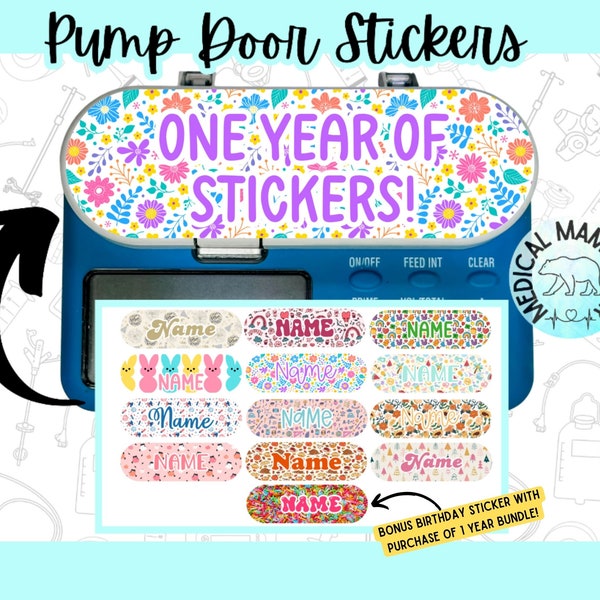 Girl 12 Month Bundle Pump Door Stickers Add Name Feeding Pump Tube G-Tube GJ Tube NG Tube Fit Infinity Pump  GTube Accessory Holidays