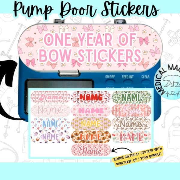 Bows 12 Month Bundle Infinity Pump Stickers Feeding Pump Tube G-Tube GJ Tube NG Tube Fit Infinity Pump Decal  1 Year Coquette Girl Bow