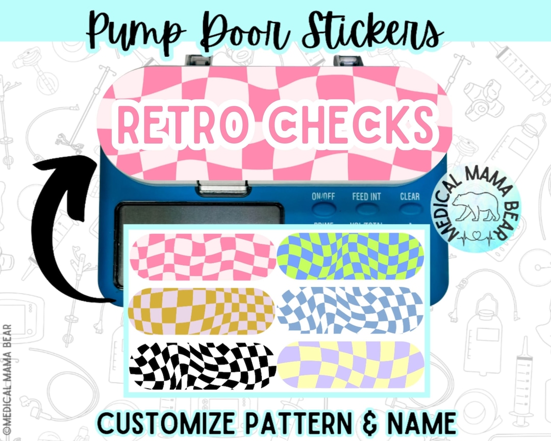 Retro Checkerboard Feeding Pump Door Stickers CHOOSE Pattern Add Name ...