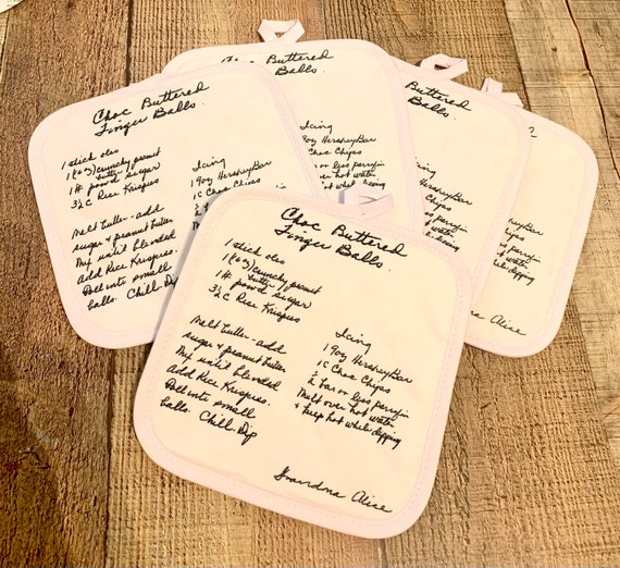 Recipe Hot pads - Custom Pot Holders - Family Recipe Gifts