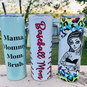 20 oz Skinny Tumblers ~ Leopard Print ~ Boy Mom ~ Baseball Mom