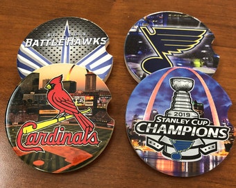 St. Louis Car Coasters - Cardinals, Blues, Battlehawks Car Coasters