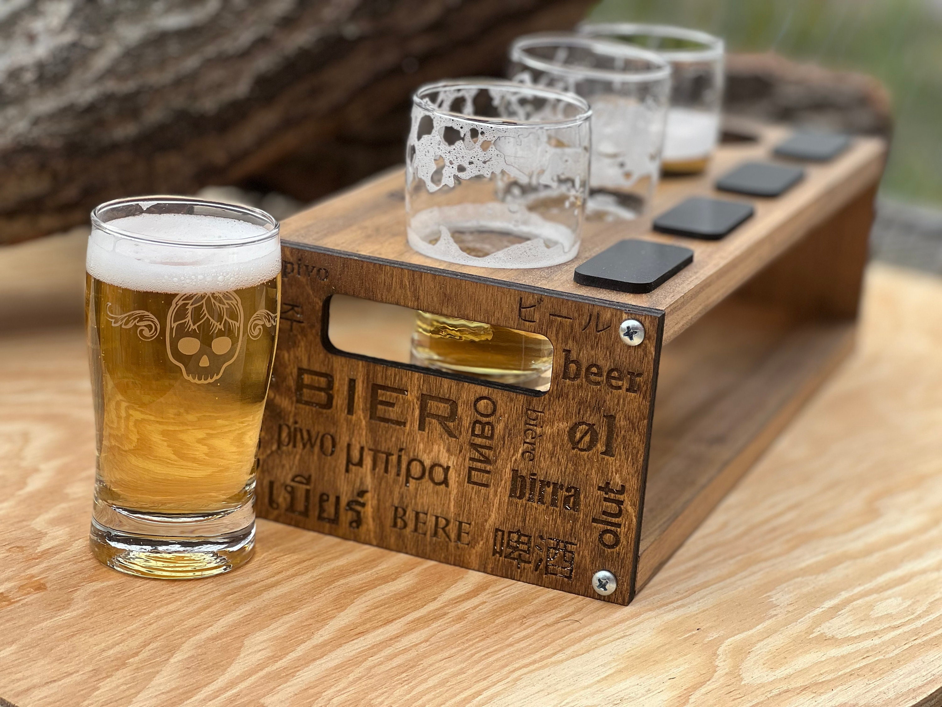 Houseables Beer Flight Board, Tasting Kit, 13”X8”, Set Of 2 Boards With 8  Glasses, Wood Paddle, Drin…See more Houseables Beer Flight Board, Tasting