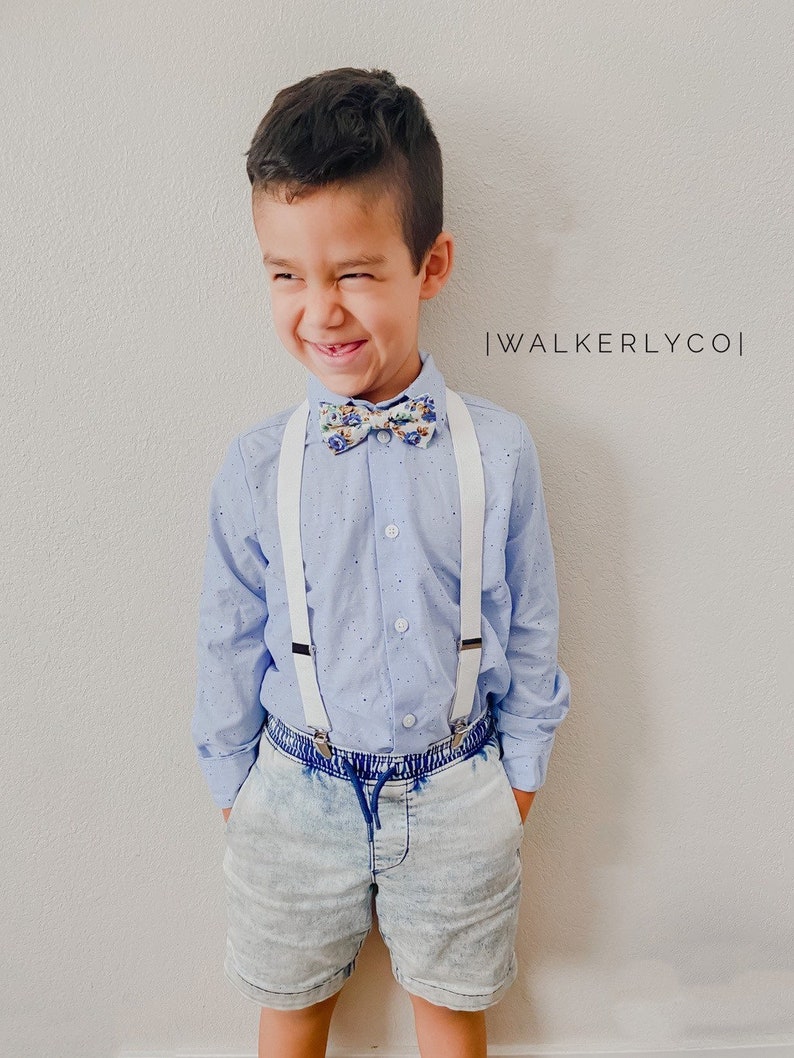 Boy Tie and Suspenders Set White/blue Bow Tie Blue Floral Etsy