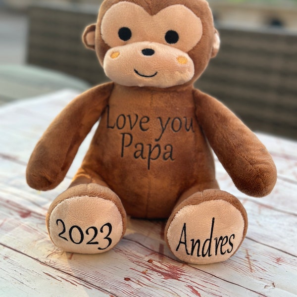 Personalized Stuffed Animal Monkey birth announcement gift for baby shower custom birthday present Christmas gift for Mother to be