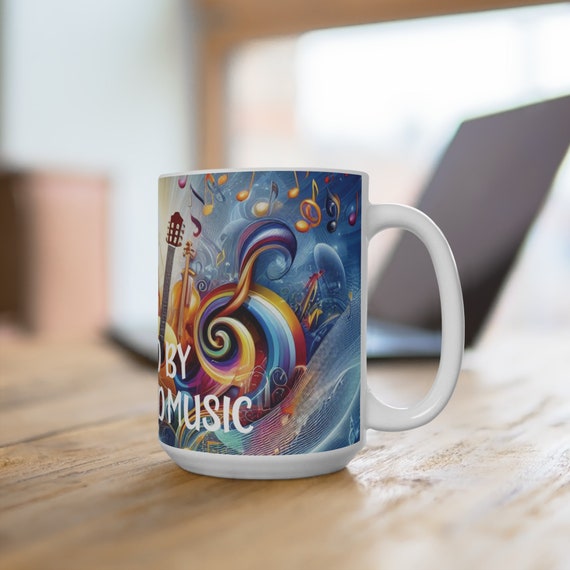 Music Coffee Mug 15oz Guitar Art Coffee Cup Durable Ceramic High
