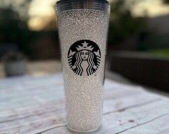 Personalized Rhinestone filled Tumbler Sparkling White Bling Drinkware Original Black Lid Travel Mug Custom 24 Ounce Drinking Cup