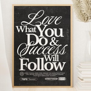 Poster "Amore e Successo", citazione ispiratrice, decorazione da parete, arte motivazionale da parete nera