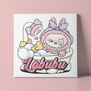 LABUBU Bath Time Canvas Art, Wall Art, Bathroom Decor
