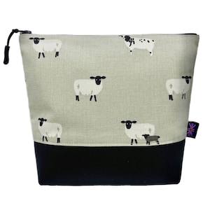 Sheep & Goats with Black Vegan Leather Bag. British Handmade Gift, Cosmetics Case, Toiletries Pouch, Makeup Bag or Purse