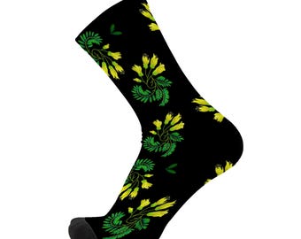 Kowhai RedFoxSox Bamboo Socks. New Zealand Flower Novelty Souvenir Socks.