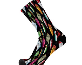 Gone Fishing Bamboo Socks. Fishing Tackle Socks. Novelty Socks. Fun Socks.