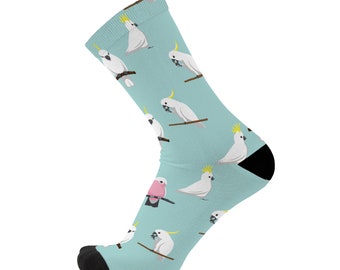 Cocky Bamboo Socks. Yellow-crested Cockatoo. Bird socks. Bamboo fibre. Novelty Socks. Cockatoo Socks. Australian Animal Socks. Fun socks.