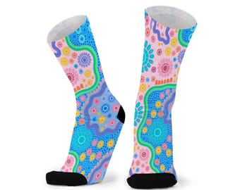 She Is A Mother Australian Indigenous Art Bamboo Socks. Aboriginal Art Socks. Souvenir.