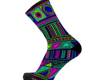 Neon Totem Geometric Pattern Bamboo Socks