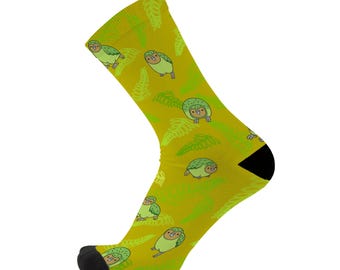 Kakapo RedFoxSox Bamboo Socks. New Zealand Bird Novelty Souvenir Socks.